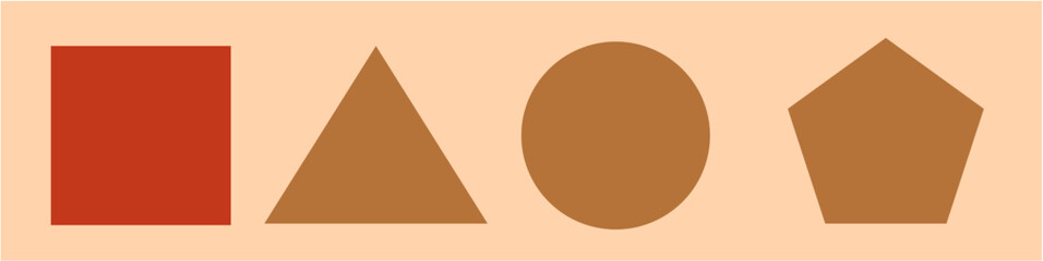 Geometric Shapes: Red Rectangle, Brown Triangle, Oval, and Pentagon on Cream Background