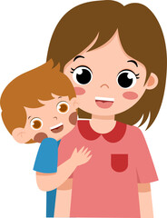 Smiling Mother & Son Embrace: Cartoon Illustration of Affectionate Family.