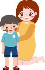Happy Mother and Son: Cartoon Style, Warm Embrace, Vector Illustration.