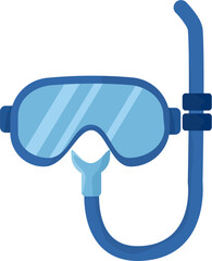 Blue snorkel and mask, underwater exploration gear, flat vector illustration.