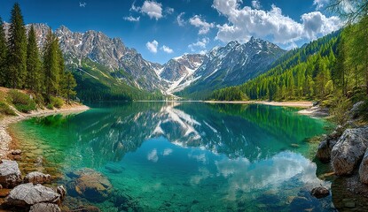 Serene Alpine Lake Reflecting Mountains
