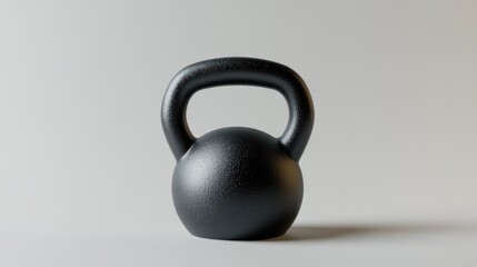 Black kettlebell resting on neutral surface