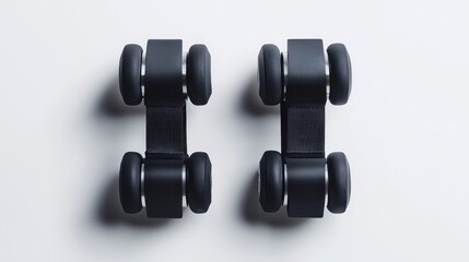 Black roller dumbbell weights on white