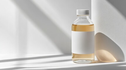 Bottle with blank label in sunlight