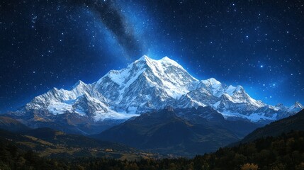 Majestic mountain peak under a starry night sky