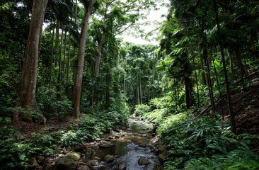 Dense Tropical Forest With Stream