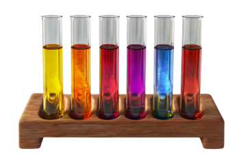 Vivid Laboratory Test Tubes with Colorful Liquids on Transparent Background
