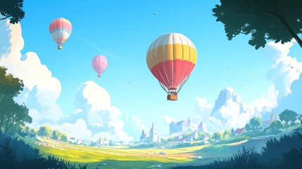 Obraz premium Hot air balloons over a village landscape