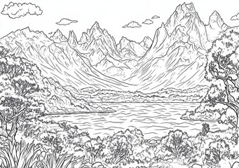 Naklejka premium Paysage montagneux lacustre en noir et blanc