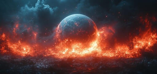 Obraz premium Fiery Celestial Collision: A Burning Planet's Demise