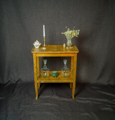 vintage wooden furniture on dark background