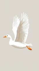 Fototapeta premium White goose in flight illustration against neutral background