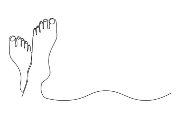 Continuous one line drawing of Female feet with pedicure. Single line drawing illustration of Woman legs of skincare for beauty. Health and wellness concept vector art. Doodle line illustration.