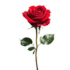 Obraz premium a single red rose with green leaves on a stem