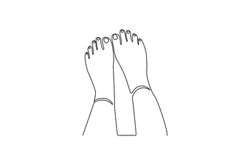 Continuous one line drawing of Female feet with pedicure. Single line drawing illustration of Woman legs of skincare for beauty. Health and wellness concept vector art. Doodle line illustration.