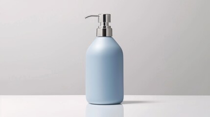 A calming light blue liquid soap dispenser promoting hygiene and serenity with its sleek minimalist