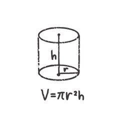 Volume formula of cylinder hand-drawn vector for educational and geometry learning