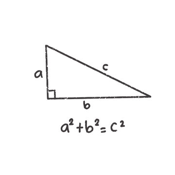 Right triangle with Pythagorean theorem hand-drawn vector for geometry education