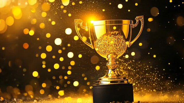 Elegant golden trophy sparkles with achievement and victorious celebration