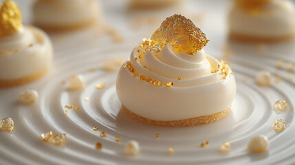 Elegant Gourmet Dessert with Gold Garnish on Whimsical Plate