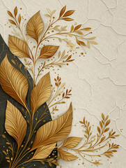Golden Foliage Elegance: An opulent composition of golden leaves and delicate branches, intricately designed against a textured backdrop, exudes an aura of sophistication and timeless beauty.