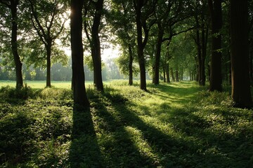 Obraz premium Sunlight Path Through Trees In A Forest