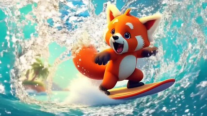 red fox surfing in the sea seamless motion video - Powered by Adobe