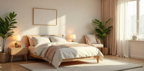 Serene bedroom, softly lit, ready for a new arrival Neutral tones, comfortable furniture, and calming decor create a peaceful sanctuary for expectant parents , pregnancy, crib, home decor
