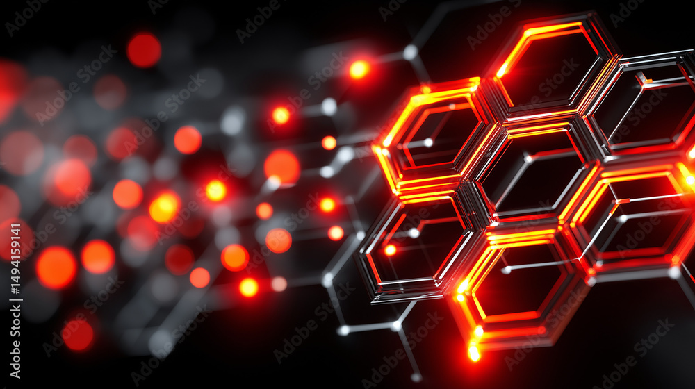 Canvas Prints abstract hexagon network: a mesmerizing digital art piece showcasing a network of glowing orange hex