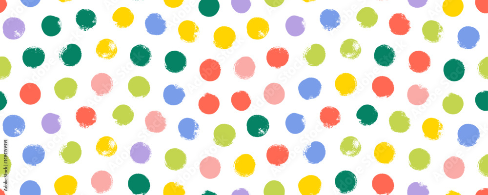 Fototapete colorful seamless polka dot pattern. brush drawn rough multi colored circles. funky abstract simple 