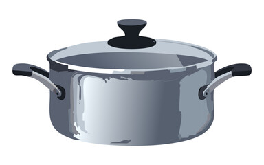 Sleek Silver Pot Black Lid - Vector Illustration