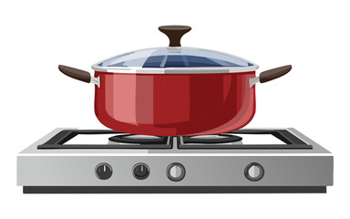 Vibrant Red Pot Gas Stove - Vector Illustration