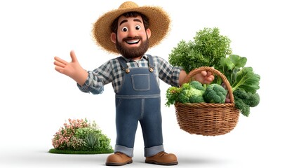 man with basket full of vegetables