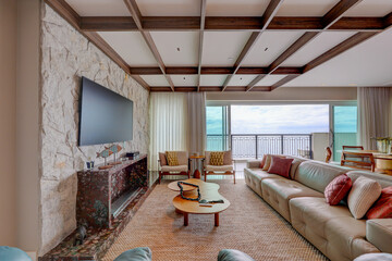 Modern and elegant apartment interior in Brazil with integrated living space, natural light, and contemporary design &mdash; perfect for real estate, architecture, or interior decor

