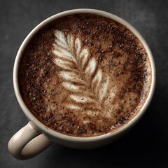 Delicious cappuccino with latte art in a mug
