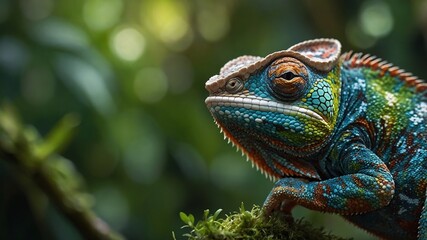 Fototapeta premium Colorful Chameleon, Hyperrealistic photograph of a colorful chameleon.