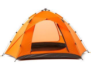 Bright orange camping tent open and ready for adventure