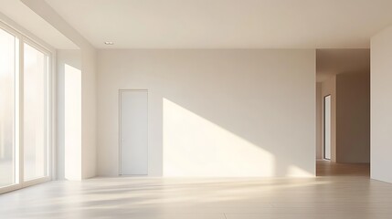 Modern Minimalist Interior with Sunlight  Empty White Walls  Ready for Mockups.