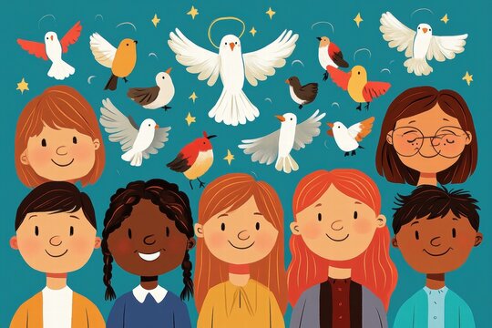 Enfants et oiseaux de paix