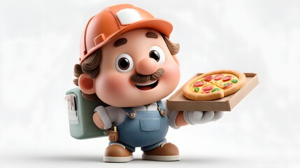 3d little human character holding a plate with vegetables