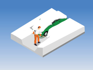Shoveling Snow Around a Parked Car Isometric Illustration