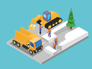 Fototapeta premium Isometric Illustration of Open-Pit Coal Mining