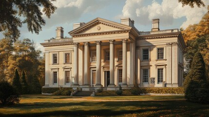 Obraz premium Neoclassical Mansion in Autumnal Setting