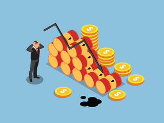 Falling Oil Prices and Financial Loss Isometric Illustration