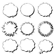 立体感のある手描き吹き出しセット・影付きで使いやすいモノクロ素材