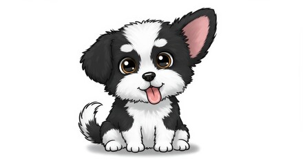 Obraz premium Adorable Black and White Puppy Cartoon Illustration
