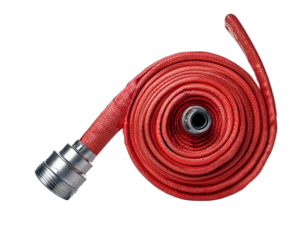 Red fire hose coiled tight