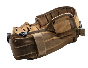 Tan utility belt, close-up