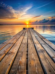 Fototapeta premium Weathered teak planks on a wooden dock at sunset