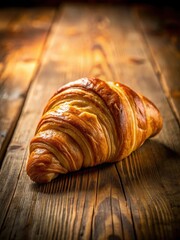 Flaky buttery croissant on a wooden table